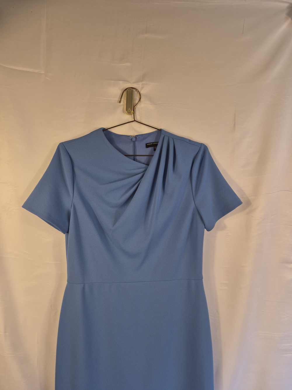 Maggy London Light Blue Draped Neck Midi Dress